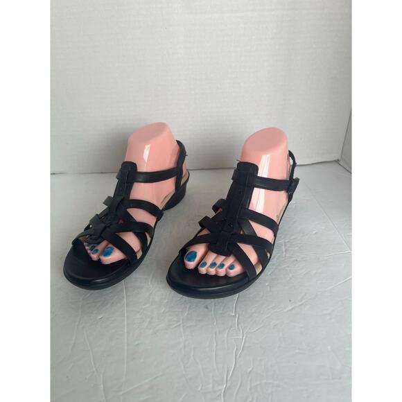 Clarks Collection Loomis Katey Black Leather Strappy Low Heel Comfort Sandals 8 - Picture 1 of 12